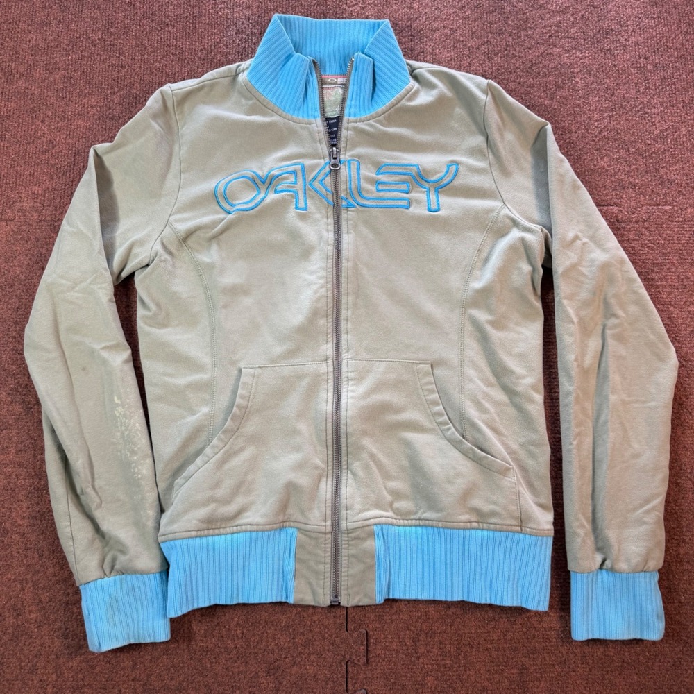 Oakley Track Jacket Womens Medium Green Blue Embroidered Logo Full Zip Y2K Sport